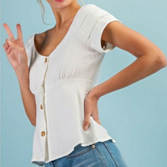 White Tiered Sleeve Button Top - Picture 3 of 5